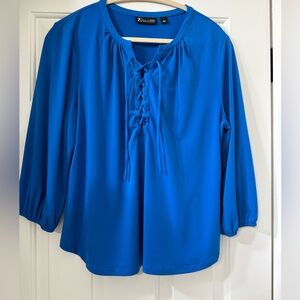 New York & Company Vibrant Blue Lace-Up Blouse